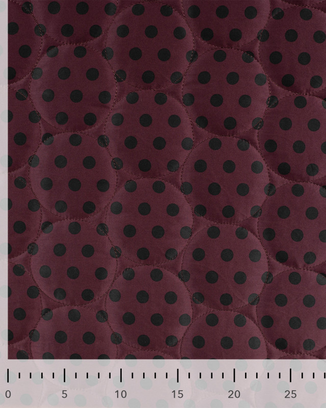 Tissu Matelassé à Pois Noir Fond Prune - Mercerine