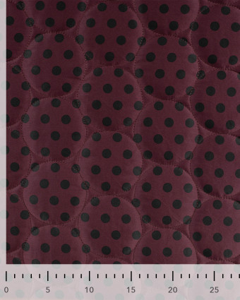 Tissu Matelassé à Pois Noir Fond Prune - Mercerine