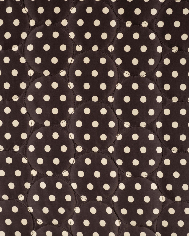 Tissu Matelassé à Pois Ecru Fond Chocolat - Mercerine