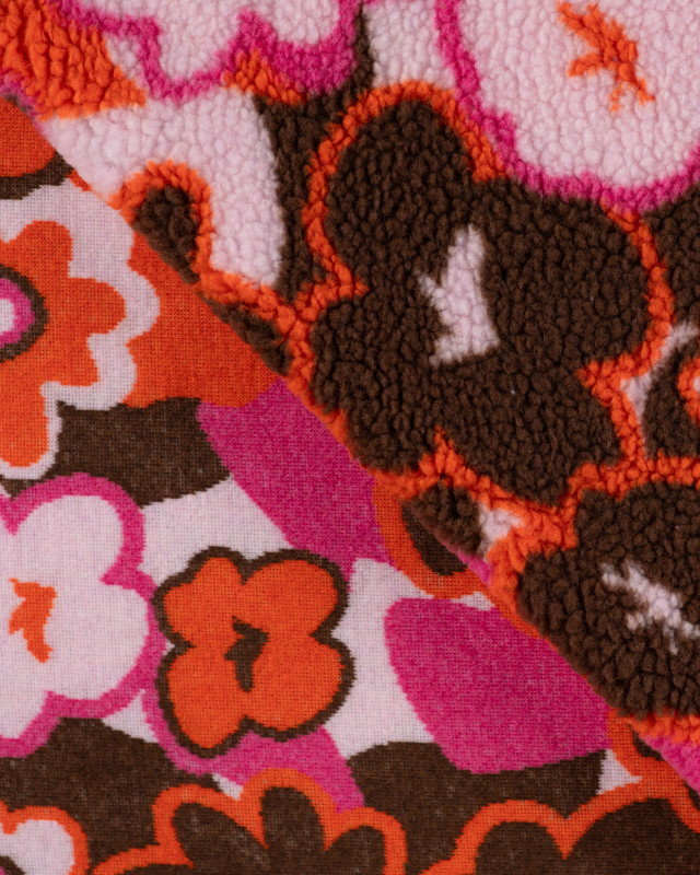 Tissu Sherpa Fleurs Pop Fuchsia Orange - Mercerine