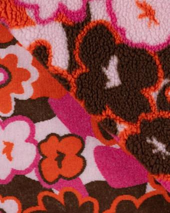Tissu Sherpa Fleurs Pop Fuchsia Orange - Mercerine