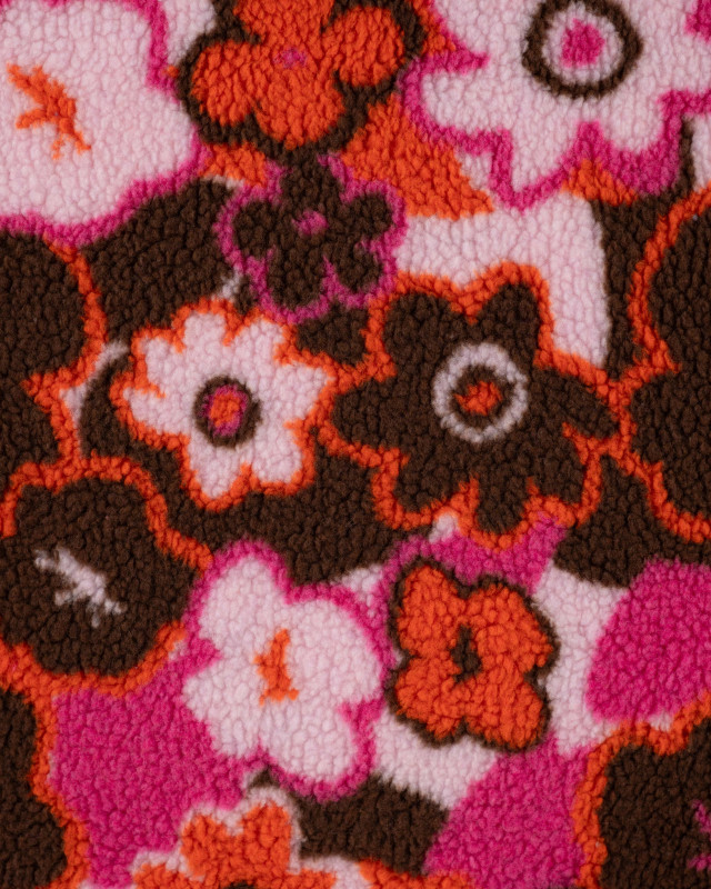 Tissu Sherpa Fleurs Pop Fuchsia Orange - Mercerine