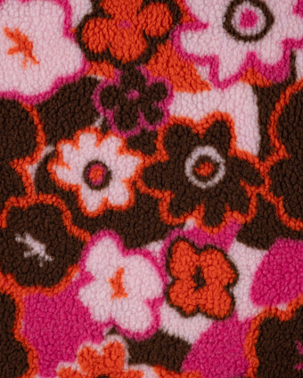 Tissu Sherpa Fleurs Pop Fuchsia Orange - Mercerine