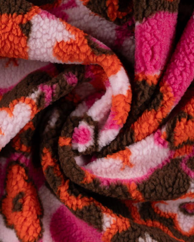 Tissu Sherpa Fleurs Pop Fuchsia Orange - Mercerine