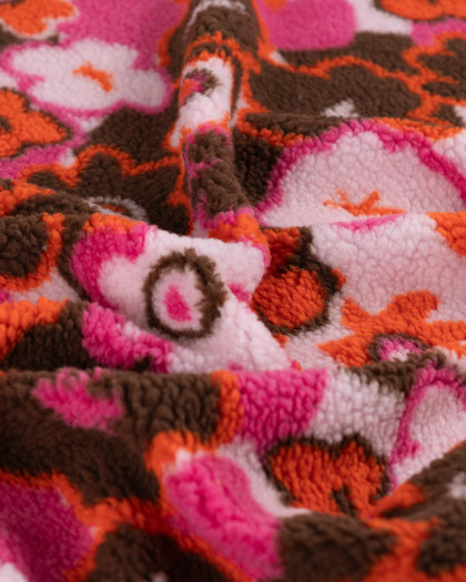 Tissu Sherpa Fleurs Pop Fuchsia Orange