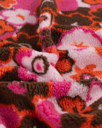Tissu Sherpa Fleurs Pop Fuchsia Orange