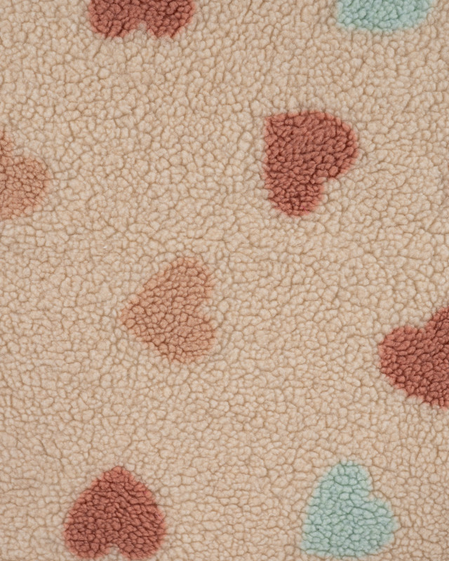 Tissu Sherpa Cœur Multicolore Fond Ecru - Mercerine