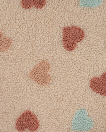 Tissu Sherpa Cœur Multicolore Fond Ecru - Mercerine