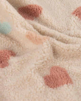Tissu Sherpa Cœur Multicolore Fond Ecru - Mercerine