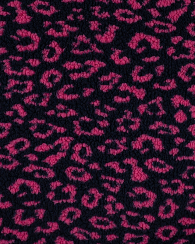Tissu Sherpa Léopard Fuchsia Fond Marine - Mercerine