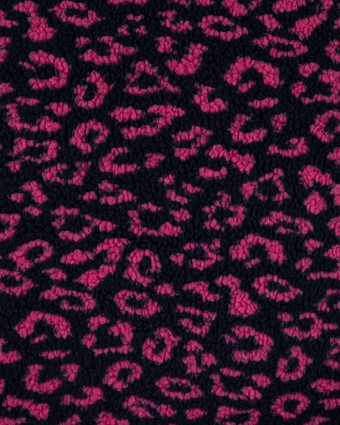 Tissu Sherpa Léopard Fuchsia Fond Marine - Mercerine
