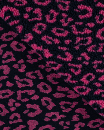 Tissu Sherpa Léopard Fuchsia Fond Marine - Mercerine