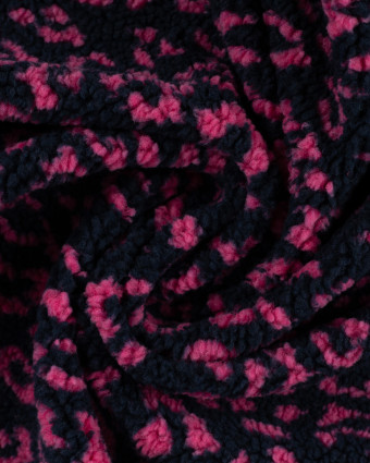 Tissu Sherpa Léopard Fuchsia Fond Marine - Mercerine