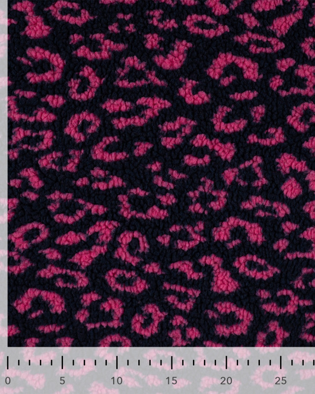 Tissu Sherpa Léopard Fuchsia Fond Marine - Mercerine
