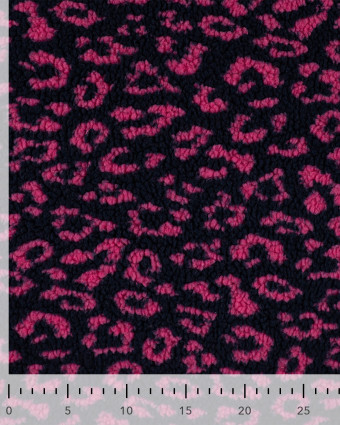 Tissu Sherpa Léopard Fuchsia Fond Marine - Mercerine