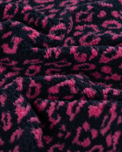 Tissu Sherpa Léopard Fuchsia Fond Marine - Mercerine