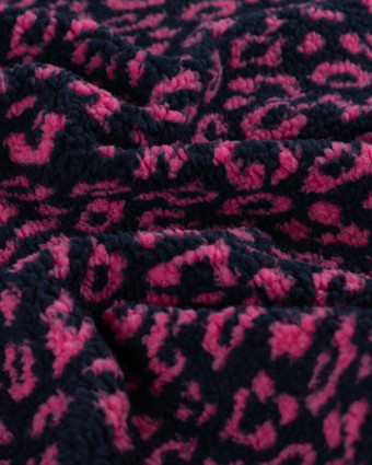 Tissu Sherpa Léopard Fuchsia Fond Marine - Mercerine