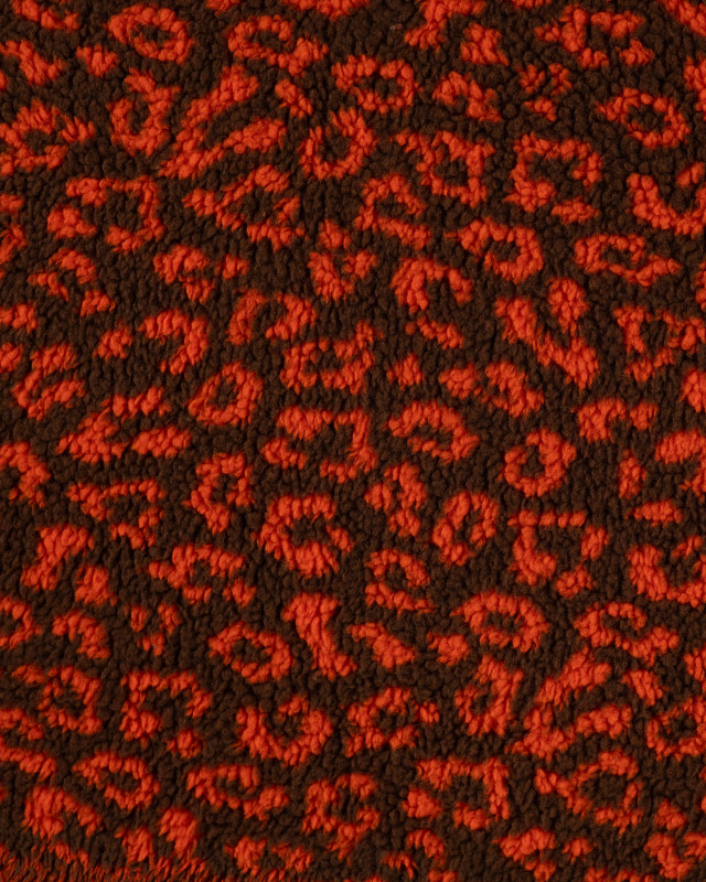 Tissu Sherpa Léopard Orange Fond Cacao - Mercerine