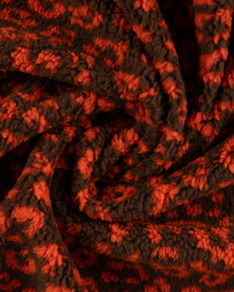 Tissu Sherpa Léopard Orange Fond Cacao - Mercerine
