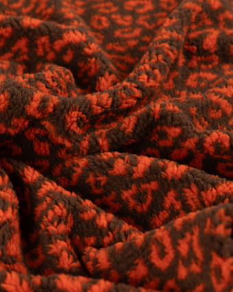 Tissu Sherpa Léopard Orange Fond Cacao - Mercerine