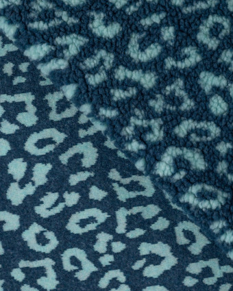 Tissu Sherpa Léopard Bleu Ciel Fond Indigo - Mercerine