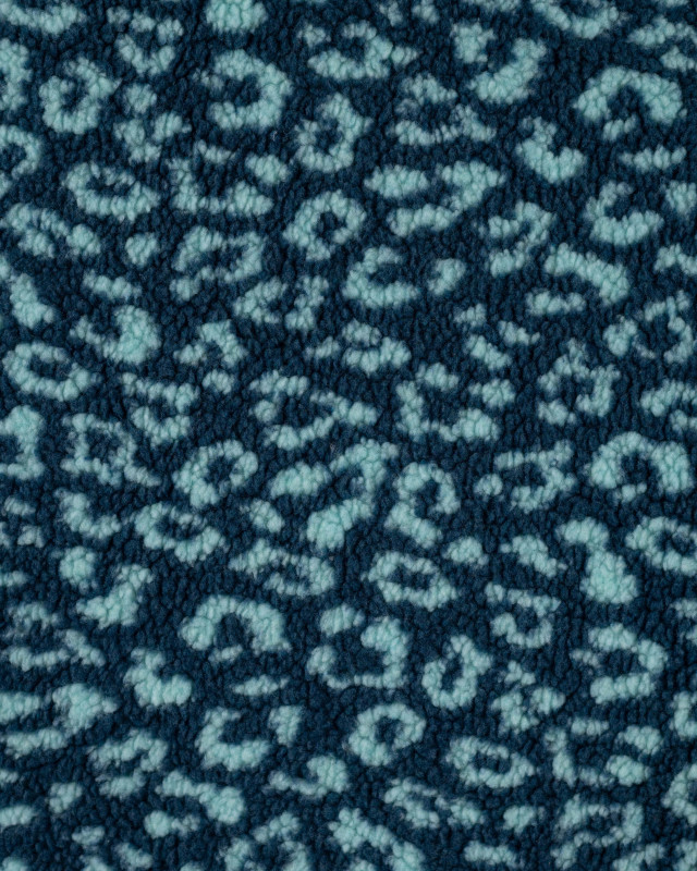 Tissu Sherpa Léopard Bleu Ciel Fond Indigo - Mercerine