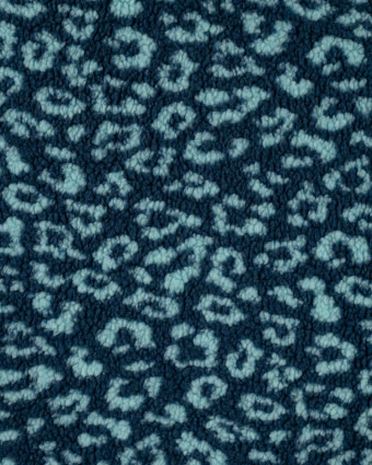 Tissu Sherpa Léopard Bleu Ciel Fond Indigo - Mercerine
