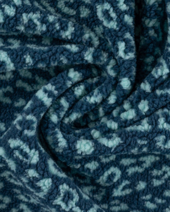 Tissu Sherpa Léopard Bleu Ciel Fond Indigo - Mercerine