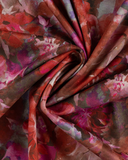 Tissu Suédine Stretch Motif Fleurs Rose - Mercerine