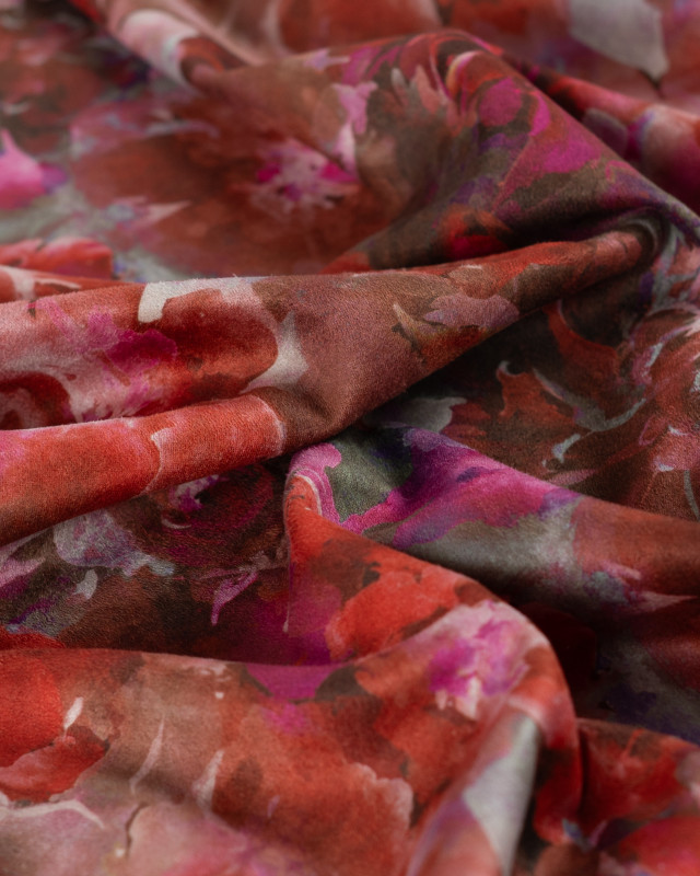 Tissu Suédine Stretch Motif Fleurs Rose - Mercerine