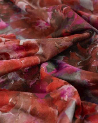 Tissu Suédine Stretch Motif Fleurs Rose - Mercerine