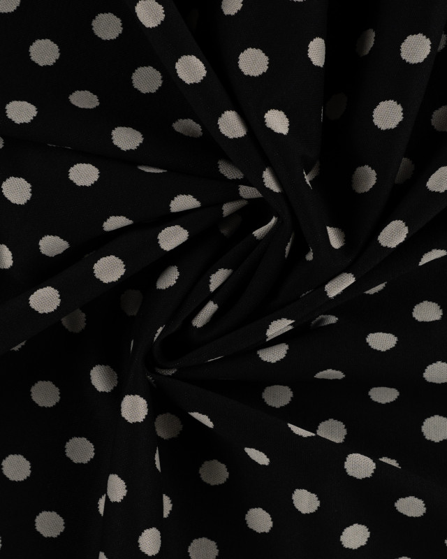Tissu Sweat à Pois Ecru Fond Noir - Mercerine