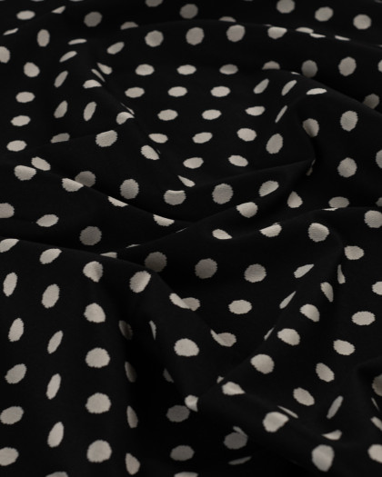 Tissu Sweat à Pois Ecru Fond Noir