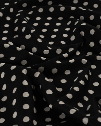 Tissu Sweat à Pois Ecru Fond Noir