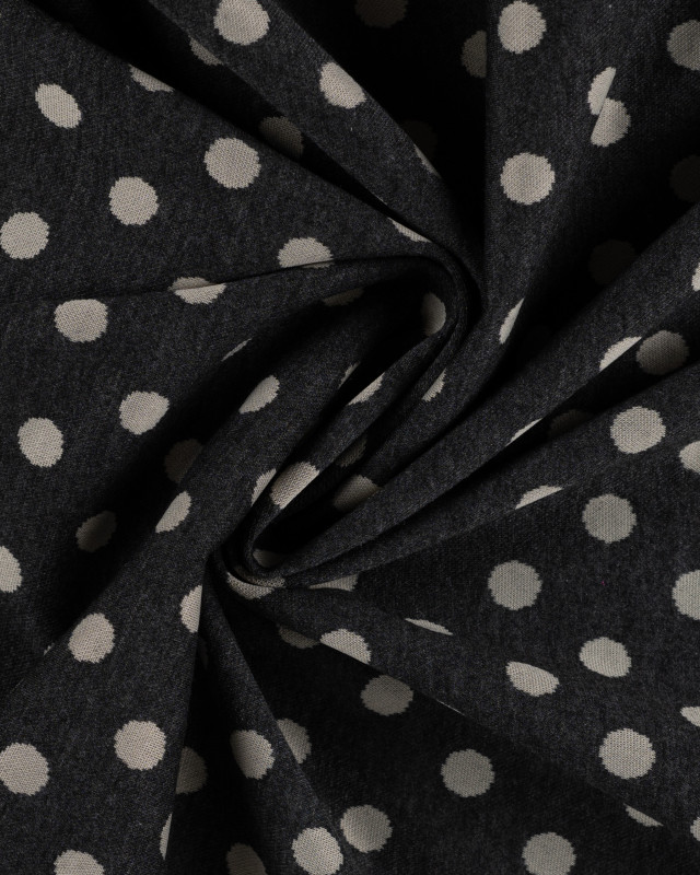 Tissu Sweat à Pois Ecru Fond Gris - Mercerine