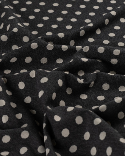 Tissu Sweat à Pois Ecru Fond Gris - Mercerine