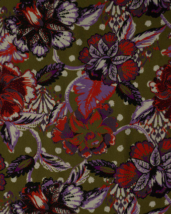 Tissu Viscose Twill EcoVero Fleur Fond Kaki - Mercerine