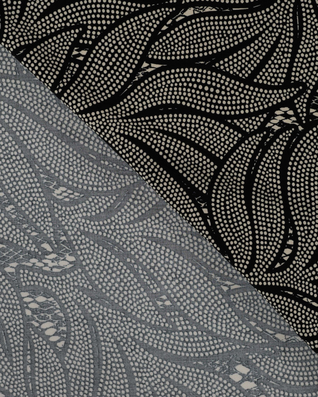 Tissu Viscose Twill EcoVero Feuillage Fond Ecru - Mercerine