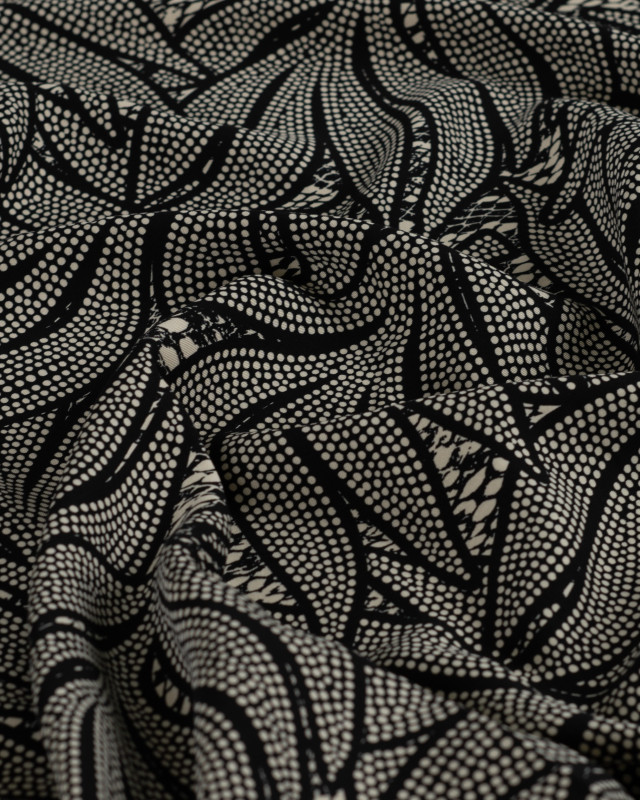 Tissu Viscose Twill EcoVero Feuillage Fond Ecru - Mercerine