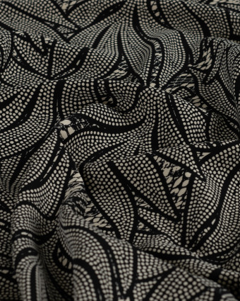 Tissu Viscose Twill EcoVero Feuillage Fond Ecru - Mercerine