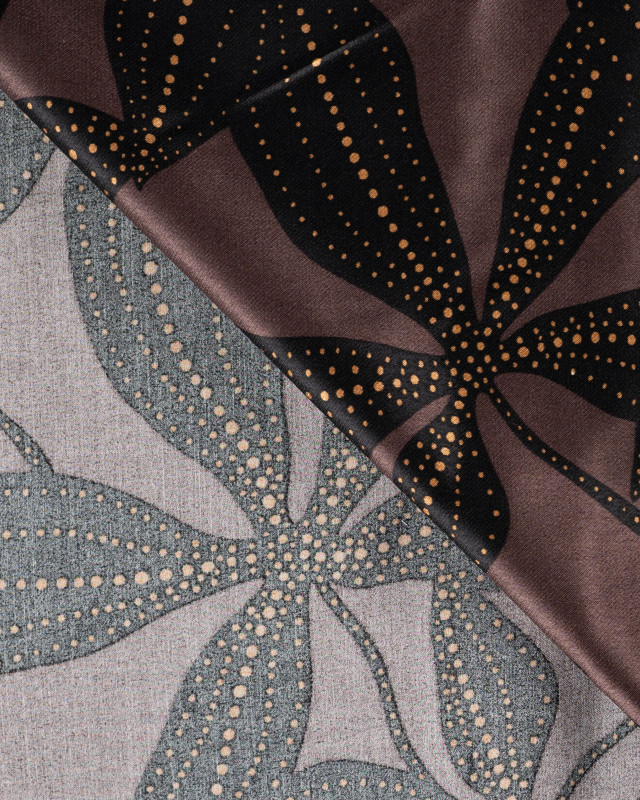 Tissu Viscose Satiné Grande Fleur Chocolat - Mercerine