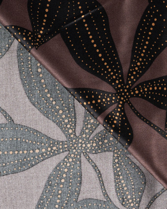 Tissu Viscose Satiné Grande Fleur Chocolat - Mercerine
