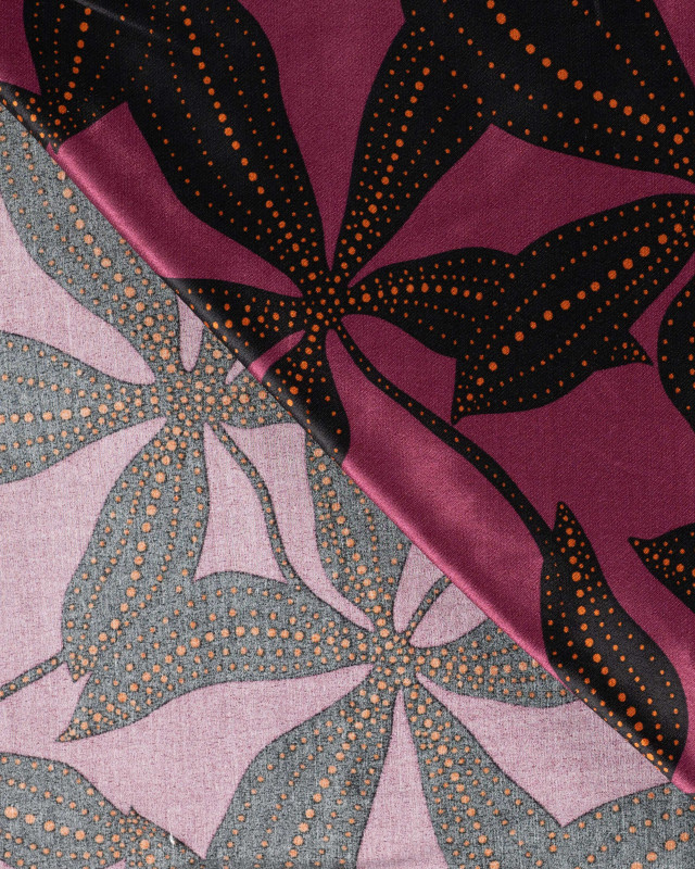Tissu Viscose Satiné Grande Fleur Prune - Mercerine