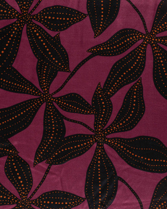Tissu Viscose Satiné Grande Fleur Prune - Mercerine