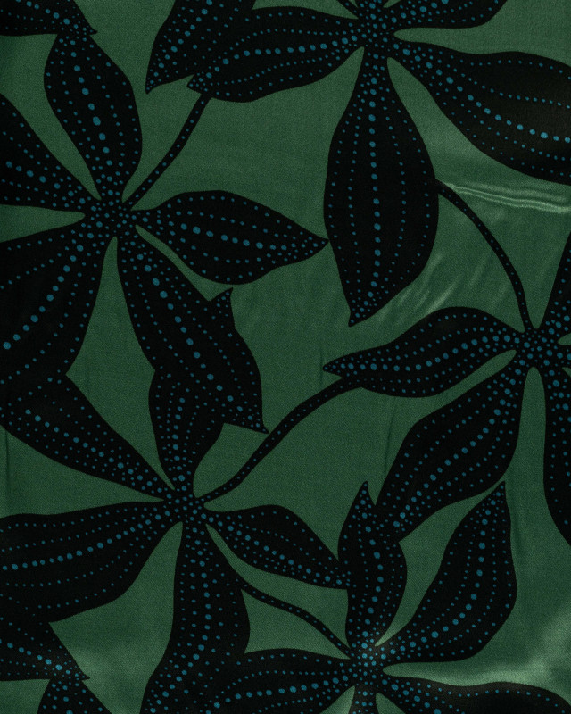 Tissu Viscose Satiné Grande Fleur Army - Mercerine