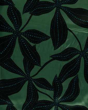 Tissu Viscose Satiné Grande Fleur Army - Mercerine