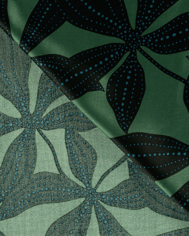 Tissu Viscose Satiné Grande Fleur Army - Mercerine