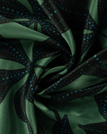 Tissu Viscose Satiné Grande Fleur Army - Mercerine