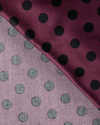 Tissu Viscose Satiné Petit Pois Prune - Mercerine