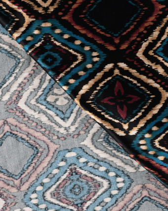 Tissu Viscose Satiné Motif Rétro Turquoise - Mercerine